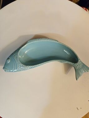 Farval Portugal 12" Light Blue Curved Fish Platter Serving Dish Bowl Tray